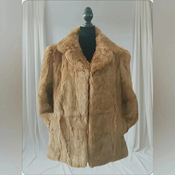 Mob Wife Fur Vintage Retro Cottage Boho Cropped Champagne Pockets Jacket Large - Picture 3 of 9